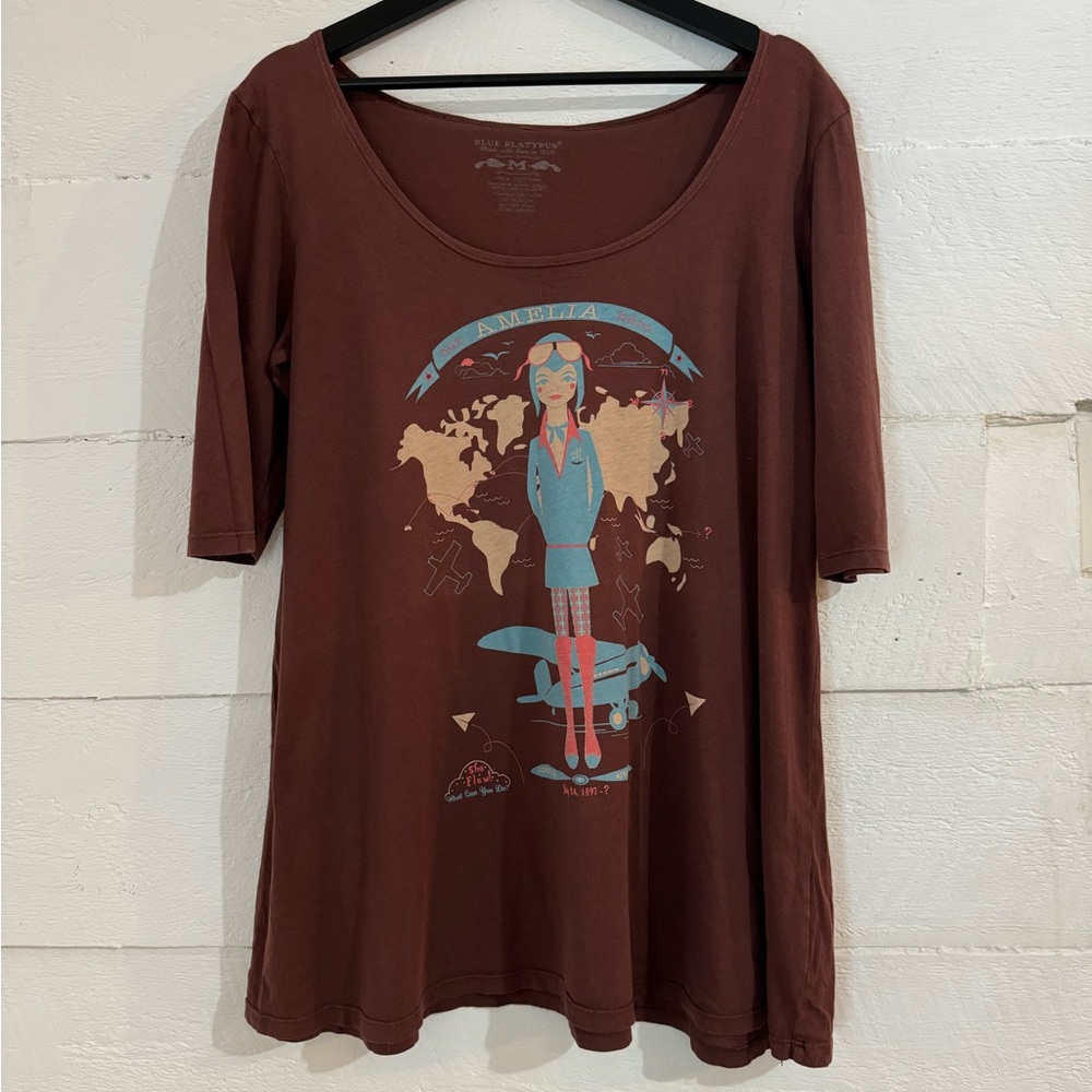 Amelia Earhart All-Cotton Tee, M, Blue Platypus
